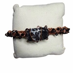NWT Handcrafted Copper Wire Wrapped Adjustable Cuff with Handcrafted Glass Bead